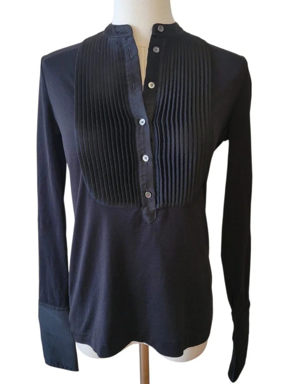 J. Crew Black Tuxedo Pintuck Cotton Top Size XXS